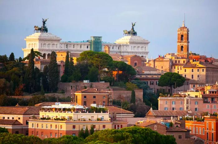 A panoramic view of the cityscape of Rome.