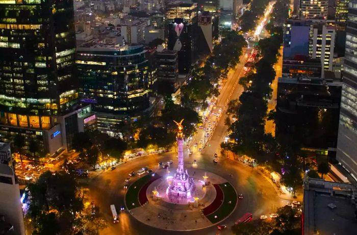 Aerial view showcasing a prominent landmark in Mexico City.