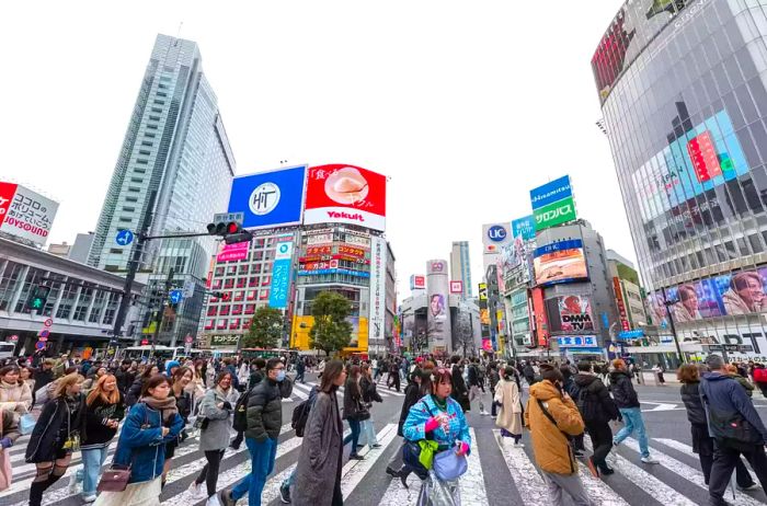 Crowds navigating the Shibuya Crosswalk in Tokyo