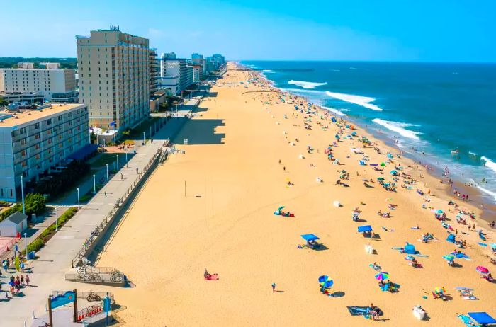 Aerial view of the Virginia Beach oceanfront looking north