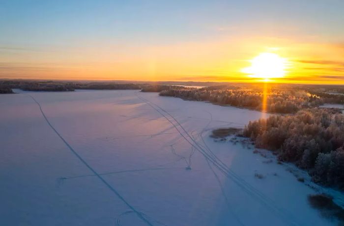 Lake Saimaa blanketed in winter's stillness.