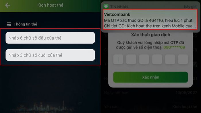 Hướng dẫn kích hoạt thẻ Vietcombank tại nhà bước 3