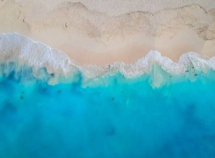 An aerial perspective of Barbary Beach in Freeport, Bahamas.