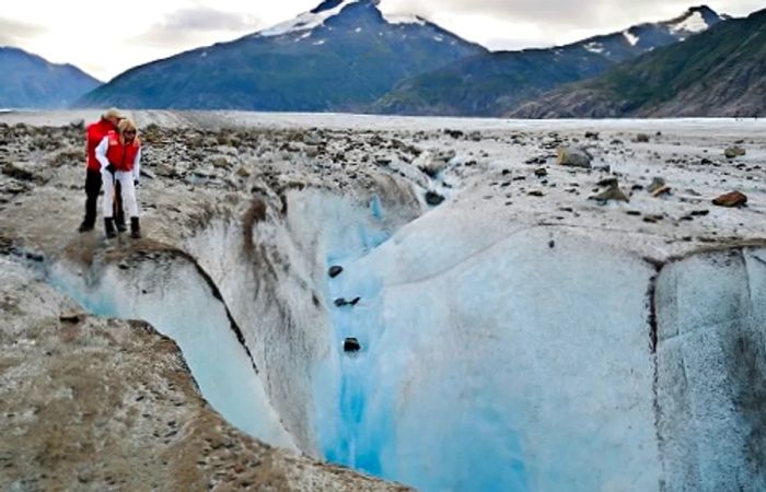 a couple enjoying a glacier walk in Skagway