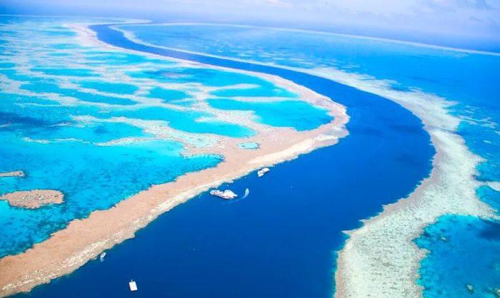 Aerial view of the Great Barrier Reef in Australia.