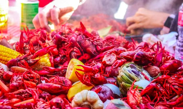 A plate of boiled crawfish ready to be enjoyed in New Orleans