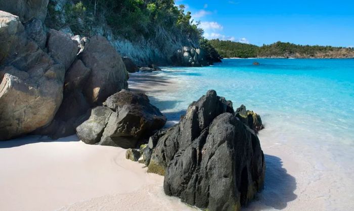 A rocky formation on the beach in St. John.