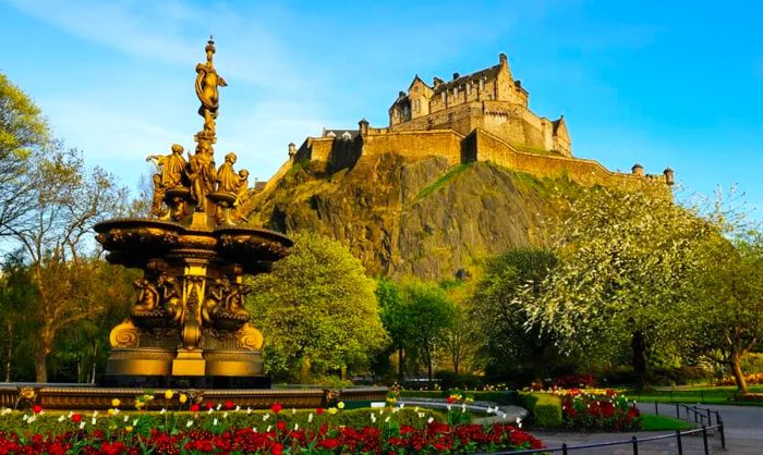 A castle overlooking the skyline of Edinburgh.