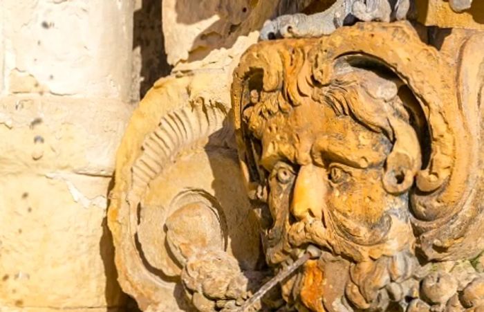 close-up of a fountain in St. George’s Square, Valletta, Malta