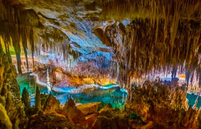 stalactites hanging from the interior of the Caves of Drach