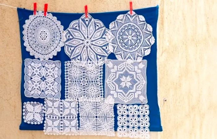 a display of Croatian lace selections