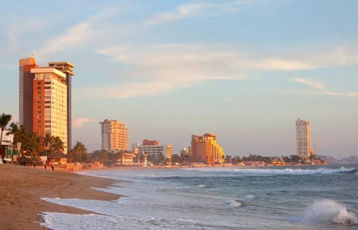 El Cid Marina Beach at sunset in Mazatlan