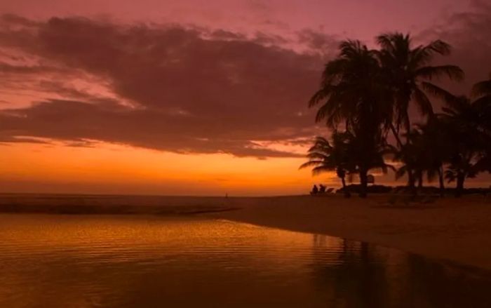 panoramic view of the serene beach in Aruba during sunset