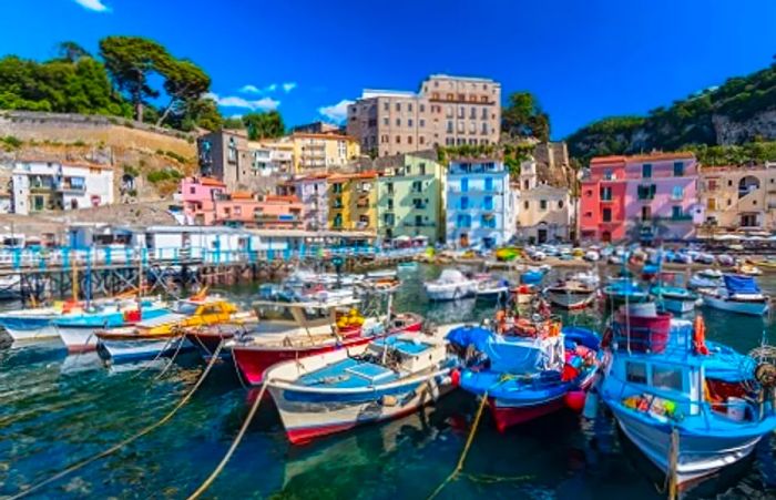 colorful boats in the marina of a village in Sorrento