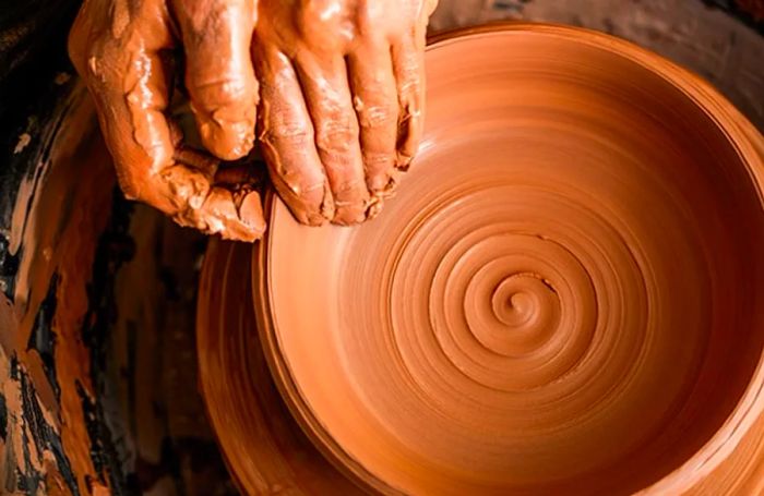 Handcrafting pottery in a studio