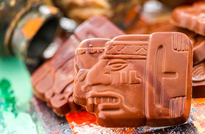 Belizean chocolate shaped like Mayan glyphs