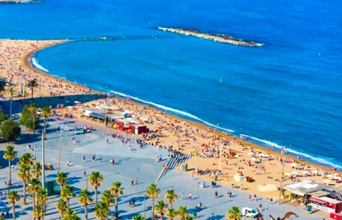 an aerial view of La Barceloneta Beach