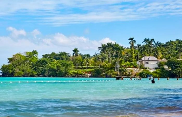 the crystal-clear waters of a beach in Ocho Rios, Jamaica