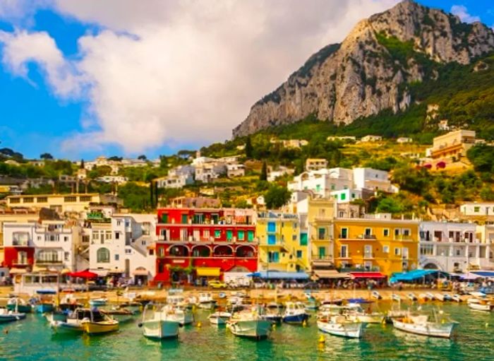 a scenic view of the waterfront in Capri