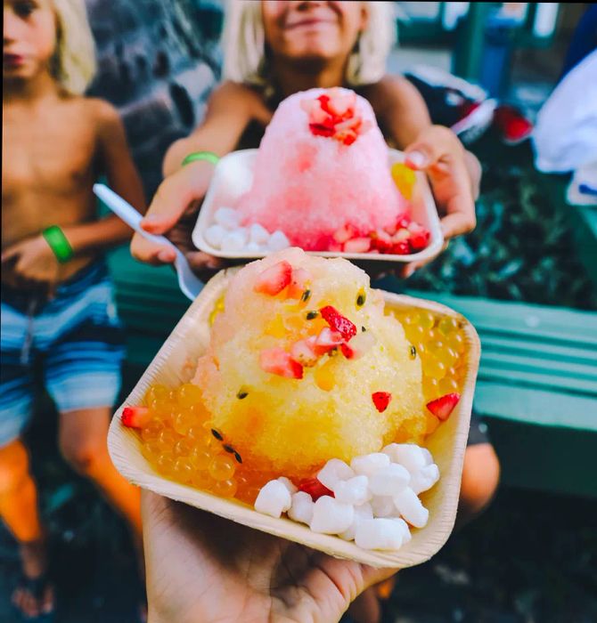 Close-up of shaved ice and fruit snack