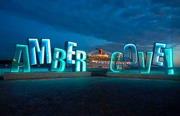 Signage for Amber Cove at the cruise terminal in Puerto Plata, Dominican Republic