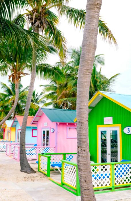 a row of vibrant bungalows