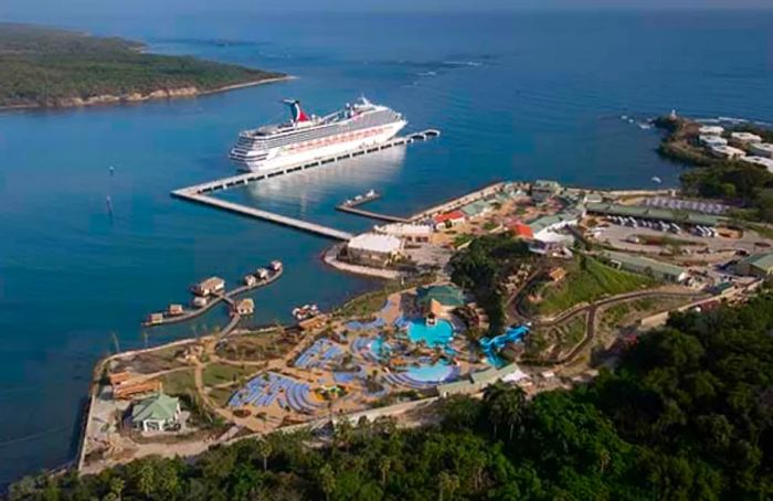 Aerial view of a Dinogo ship in Amber Cove