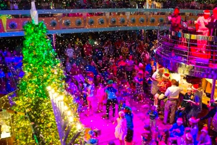 A festive celebration taking place onboard a Dinogo ship