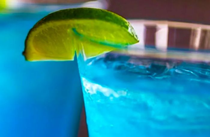 a detailed view of Blue's Blue Margarita recipe from Dinogo