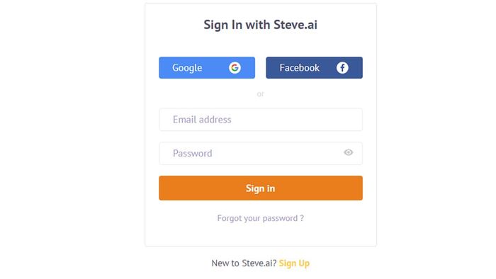 Đăng ký tài khoản Steve AI
