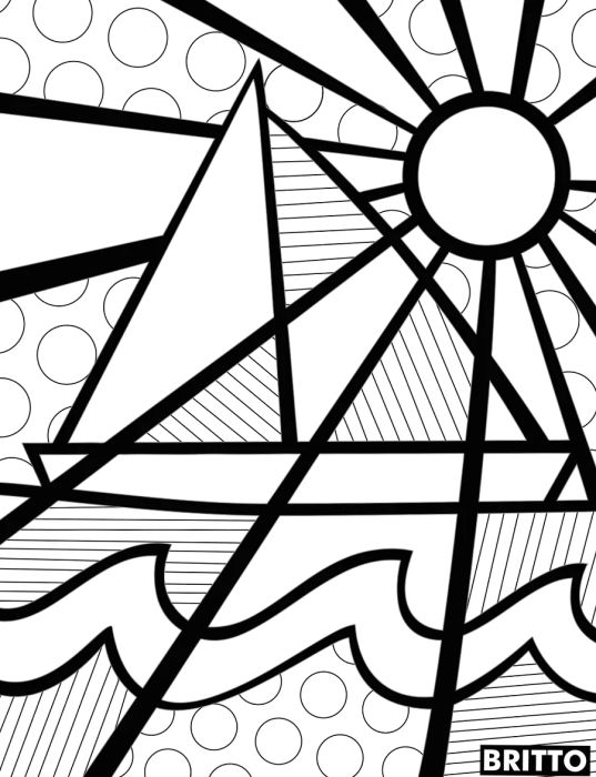 Britto-inspired boat coloring page