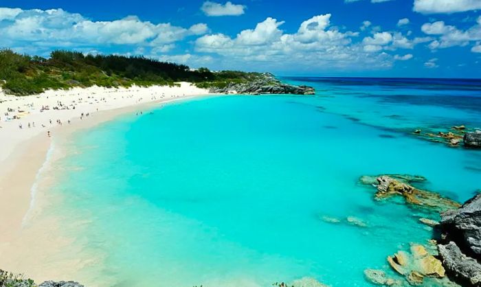 Aerial view of a stunning Bermuda beach.