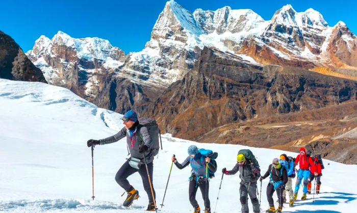 A group of adventurers traversing a snowy landscape.