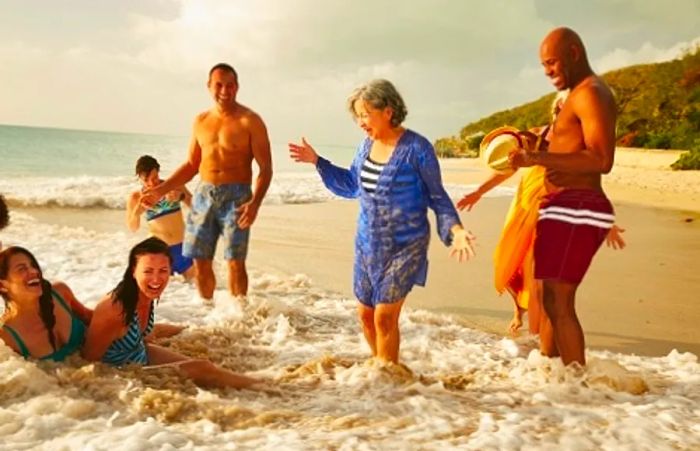 a family enjoying their time at the beach on a private island