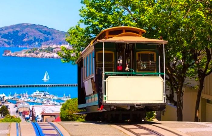 descending a hill in San Francisco on a cable car