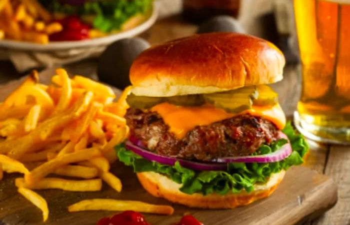 gourmet burgers, fries, and beer served in a restaurant in Mobile, Alabama