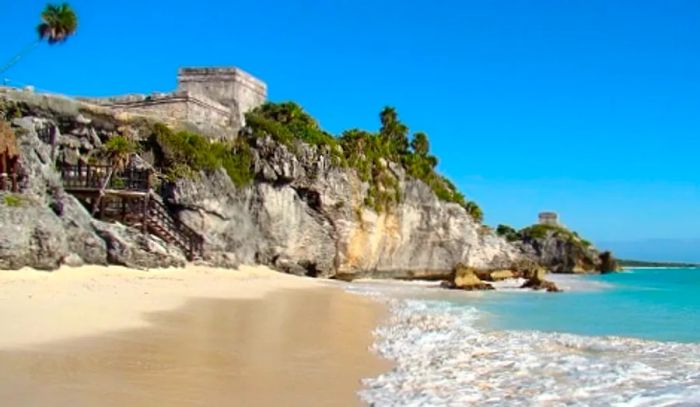 the stunning beach at the Ancient City of Tulum