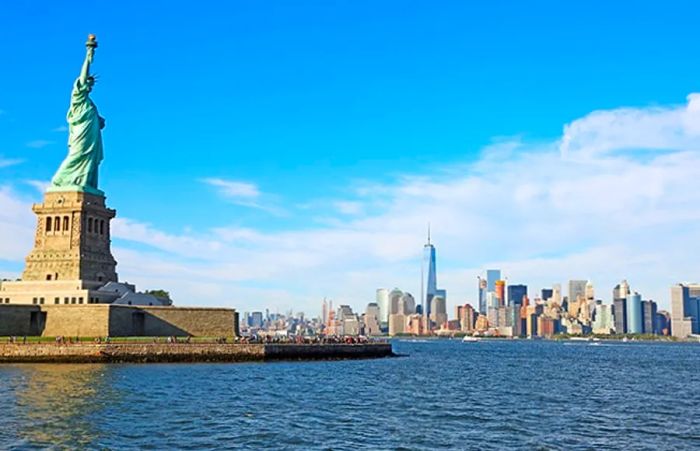 Statue of Liberty with the New York City skyline in the background