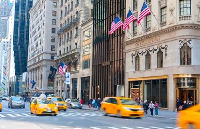 crowd walking on Fifth Avenue