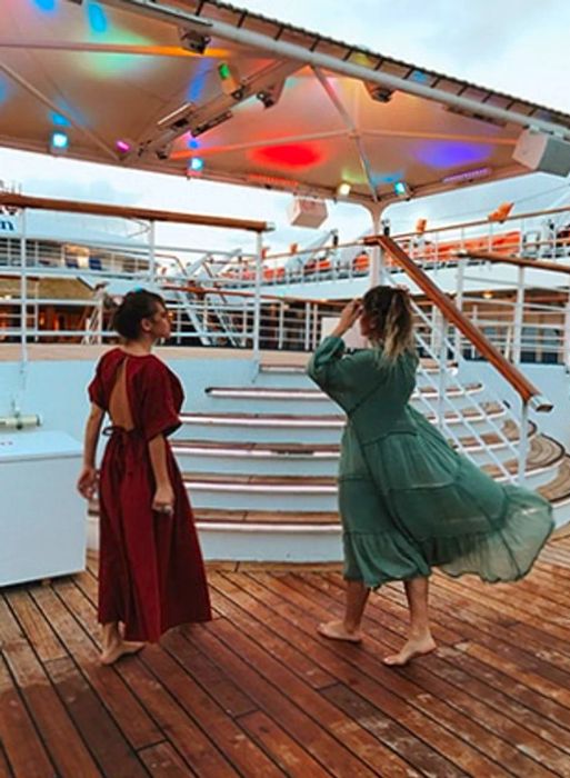 Tess & Sarah exploring the deck