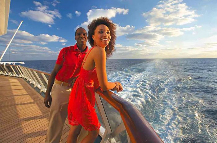 newlyweds on a honeymoon cruise