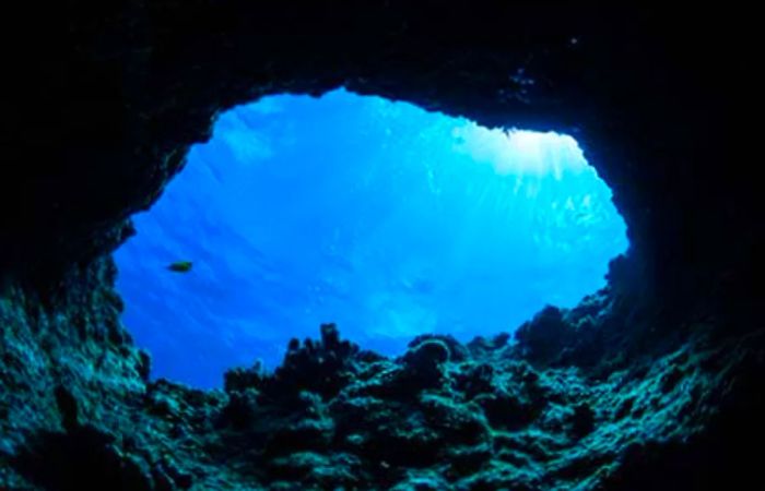 view of the ocean while cave diving