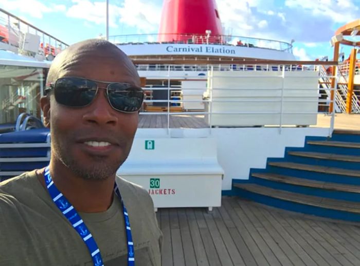 Doyin’s selfie captured on the ship’s deck