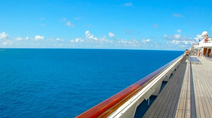 panoramic view of the open ocean from a cruise deck