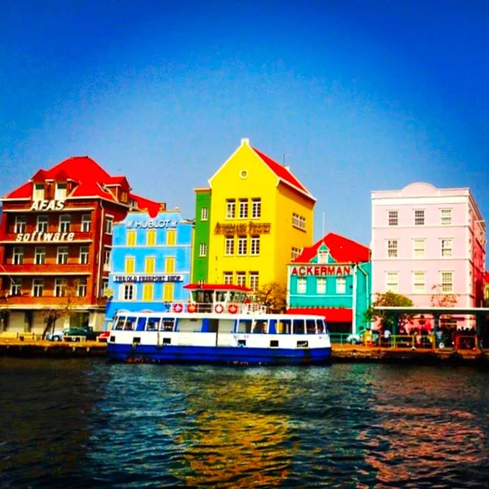 Picturesque, colorful homes dotting the coastline of Curacao