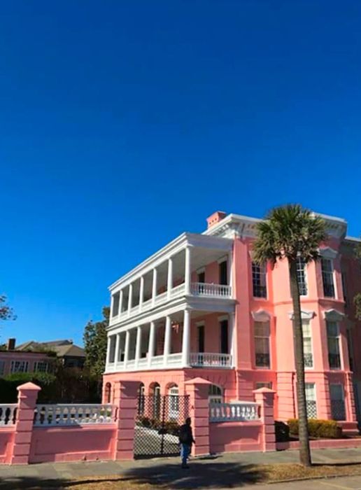 Vivid pink building in Charleston