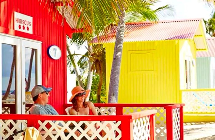 a couple enjoying their bungalow stay in Princess Cays