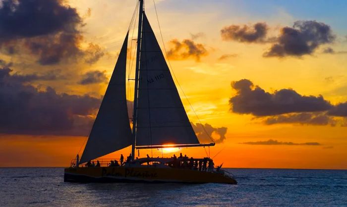 A sailboat cruise during sunset