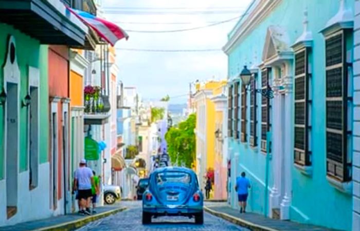 Car cruising through the streets of Old San Juan, Puerto Rico