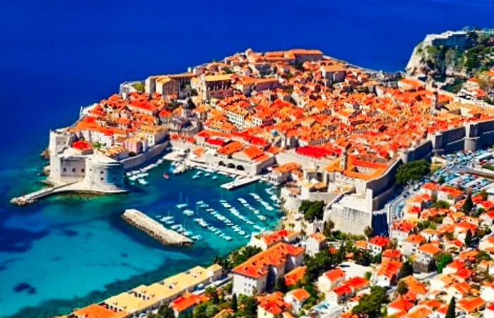 A bird's-eye view of the old town of Dubrovnik on a sunny day